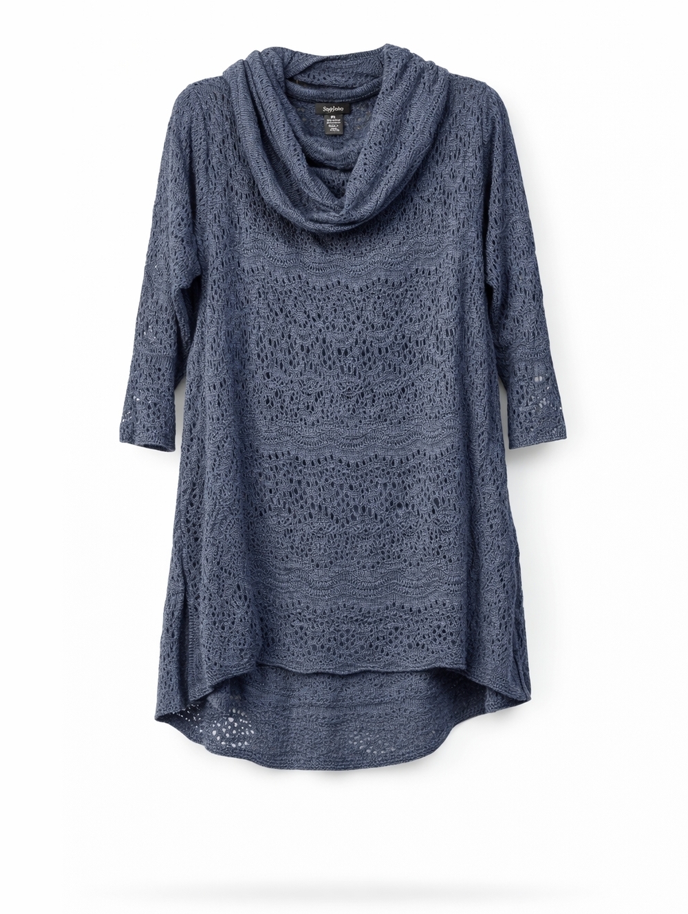 Style Co Blue Knit Tunic Sweater Womens Petite Large Cowl Neck Boho Top